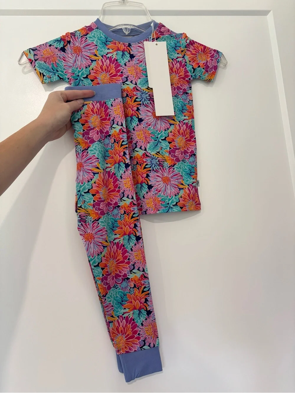 Kloudy Kids Watercolor Bloom Short Sleeve and Pant Pajama Set 2T